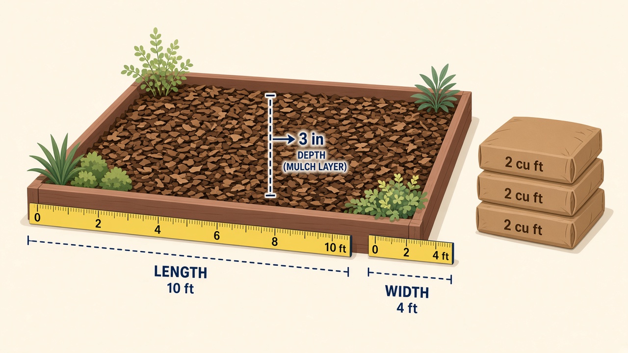 Mesure de la superficie et de la profondeur d'un massif de jardin pour calculer les pieds cubes de paillis.